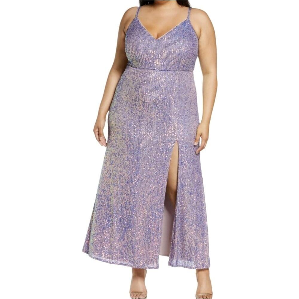Morgan & Co Lavender Purple Sequin Maxi Party Formal Dress Plus Size 14W